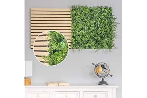 JELLE & JACOB Akustikpaneel Holz-Furnier Eiche 52x52 cm & künstliche Pflanzenwand auf schwarzem Akustik-Filz, 2er Set - angenehme Raumakustik & Deko in skandinavischem Design