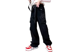 Happy Cherry Jeans Fille Rétro Jambe Large Cargo Y2k Pantalons Pattes Elastique 5-15ans