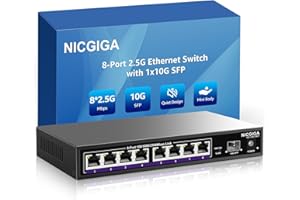 8 Puertos 2.5G Ethernet Switch con 10G SFP Uplink, NICGIGA Unmanaged 2.5Gb Network Switch, Plug & Play, Desktop / Wall Mount, Fanless Metal Design.