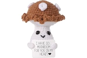 lasuroa Lustiger Positiver Pilz, 10cm Kreative Süße Plüsch Gestrickte Wollpilz Puppe mit Inspirierender Karte Pilz-Häkel-Glücks Ermutigung Geschenk für Kinder-Teenager-Geburtstag Party-Dekoration