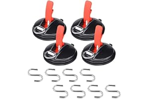 TAWVEML 4 Pack Multifunctional Suction Cup Anchor, Powerful Sucker Cup With 8PCS Securing S Hook Anchor Heavy Duty Car Tensioner for Camping Car Mount Tents Luggage Tarps