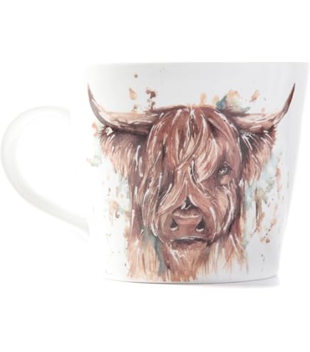 Glen Appin Tazza In Ceramica 400 Ml - Design Highland Cow Blu/Nero - Prodotta In Scozia