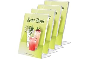 QTUIE 4 Pezzi Espositore da Tavolo Inclinato A4 Espositore Acrilico Trasparente Porta Menu Porta-avvisi da Tavolo in Acrilico Porta-brochure da Banco per Menu Ristoranti Hotel Negozio Ufficio
