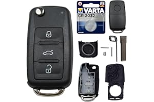 KONIKON Repair Reparatur Satz Auto Schlüssel Austausch Gehäuse mit 3 Tasten + Rohling + Batterie kompatibel für VW Golf UP Polo T5 Caddy Tiguan Beetle EOS Jetta