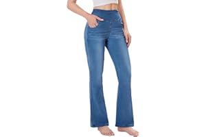 Chasehot Jean Femme Taille Elastique, Jeggings Taille Haute Bootcut avec Poches Flared Mode Slim Pantalon Denim Leggings Évasé Jambe Large Stretch