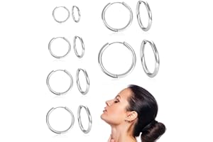 TSLRSA 6 Paia Orecchini in acciaio chirurgico Inossidabile Cerchio Rotondo Argento ,Uomo Donna 8mm 10mm 12mm 14mm 16mm 18mm