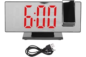 FOLANDA Projection Alarm Clock, Large LED Digital Alarm Clock with 180° Rotatable Projector Projection on Ceiling and Wall, Automatic Dimming USB Mirror Screen Alarm Clock(3#)