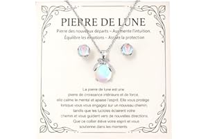 FIDWALL Bijoux Femme Collier et Boucles d’Oreilles en Pierre de Lune, Idée Originale pour Ado & Adulte, Fille, Maman, Sœur, Amie Coffret Noël