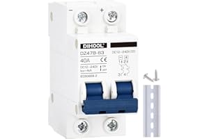 DIHOOL DC Circuit Breaker 2P 40Amp 12V 24V 36V 48V DC MCB Short Circuit Protection Disconnect Switch Isolator for Solar Panel Battery UPS Inverter Photovoltaic PV System