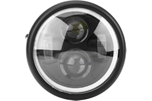 Keenso 6.5" Round Motorcycle LED Headlight Head Lamp, 12V Motorcycle Headlight Lamp Bulb Projector, Round LED Headlight with White Halo Angel Eye for Cafe Racer Bobber