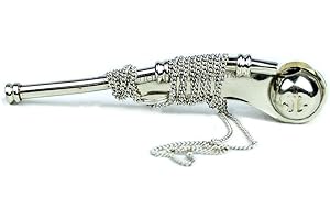 Nagina International Boatswain's Brass Crafted Bosun's Pipe Whistle With Chain & Handcrafted Rosewood Anchor Inlayed Case | Pirate's Decor Collection | Maritime Decor (Nickel plated)