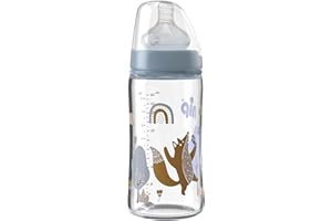 nip – Weithalsflasche Glas | 240ml | Babyflasche mit weichem Silikontrinksauger und Ventil für optimalen Lufteinstrom. Babyflasche aus bruchfestem Glas | Sauglochgröße S, Boy