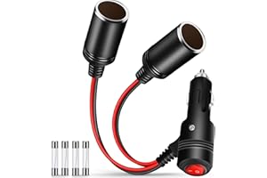 RUNCCI-YUN 12 V/24 V Divisor Encendedor de Cigarrillos,Cable Mechero 12V Macho, con Interruptor Toma de Mechero para Coche 1 a 2 Enchufe de Encendedor 2 vías Toma de Mechero para Coche Dual