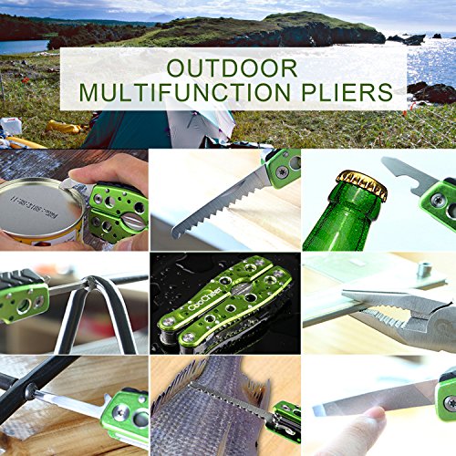 Coocheer Outdoor 9 in 1 Premium Taschen-Multiwerkzeug Zangen Sets Multitool faltbare Kombinationen mit Säge Flaschenöffner Schraubenzieher Messer& mehr (Grün) - 2