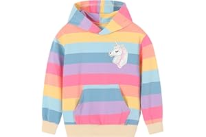 dPois Sudadera con Capucha para Niña Sudadera Unicornios de Algodón con Rayas de Arcoiris Top Chándal Sudadera Casual Pullover Niño Unisex Primavera