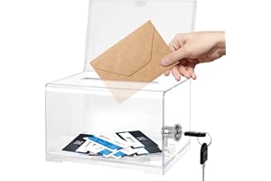 FENGQ Acrylspendenbox Abschließbare, Spendenbox Abschließbar Acryl, Abschließbare Spendenbox Losbox mit Schloss und Schlüssel für Visitenkarten für Abstimmungen, Gewinnspiele, Wettbewerbe(Transparent)