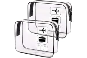 JJSHUND 2 Pièces Trousse de Toilette Transparente, Sacs d'avion Transparents PVC Imperméable Pochette Transparente Voyage TSA Trousse Maquillage Voyage pour Hommes et Femmes (Noir)