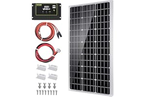 Topsolar 170 Watt 12 Volt Solar Panel Kit with 170W Monocrystalline Solar Panel + 30A PWM Charge Controller + Adaptor Kit + Tray Cables + Mounting Z Brackets for RV Boats Trailer Off-Grid System