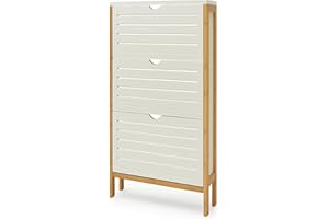 LIN HOME XZ-210097 Zapatero de Madera con 3 Compartimentos 113x50x14cm Plegable - Organizador Vertical para Zapatos,Zapatillas de Color Blanco y Color Madera Natural