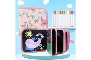 Smyidel Bloc de dessin effaçable,Enfant Doodle Planches,Réutilisable Double Face Livre Dessin Enfant avec 12 Stylos Effaçables Colorés,14 Pages