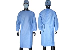HOT BARGAINS 20-Pack Disposable Isolation Gowns | Blue Medical Protective Gowns with Elastic Cuffs | Fluid Resistant PPE for Healthcare, Lab, & General Use | 40 gsm Spunbond Fabric (20)