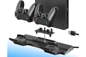 ElecGear PS4 Vertikale Netzteilhalterung mit Dual Ladegerät Ladestation Controller Ladegerät für DualShock 4 Controller mit 4 x Mini-Adapter und 2 x USB-Port für PS4, PS4 Slim, PS4 Pro