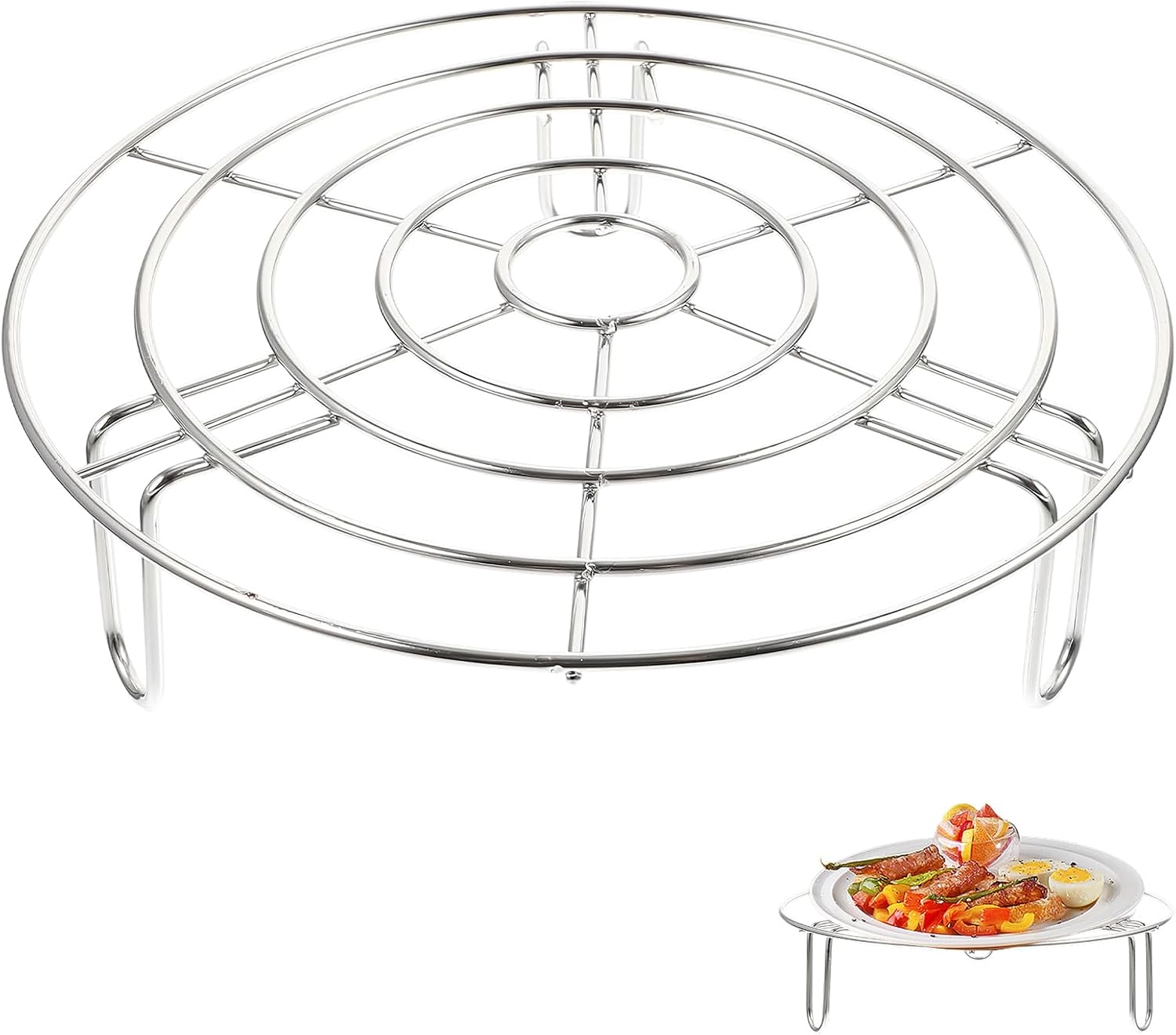 MYLERCT Soporte de Rejilla para Vapor, 20 x 20 x 7 cm Rejillas de Enfriamiento, Rejilla de Vapor de Acero Inoxidable 304, Diseño Trípode Cocción Redonda Soporte, para Enfriar, Cocer Vapors, Hornear