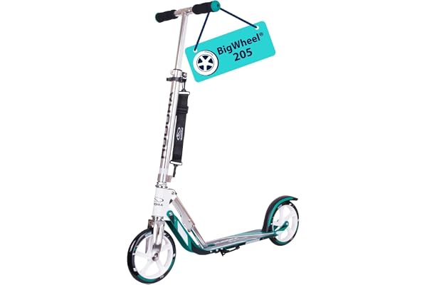 HUDORA BigWheel 205 Scooter - Trottinette Stable en Aluminium - Trottinette de Ville Ajustable en Hauteur & Pliable avec béquille - Trottinette Sportive pour Enfants & Adultes jusqu'à 100kg