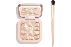 Lilbitty 1 Pièce Palette Illuminateur en Champagne avec Paillettes + 1 Pièce Pinceau Couleur Abricot, Maquillage Brillant pour Éclat Naturel, Éclat Longue Durée pour Visage, Set Maquillage