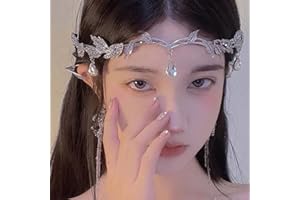 Prosy Wedding Foglia di Cristallo Tiara e Corone Elfo Cosplay Testa Catena Principessa HalloweenAccessori Capelli Costume Fata per Donne e Ragazze (Argento)