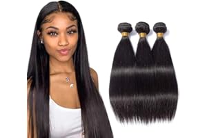 TNICE Tissage Brésilien Lisse Tissage Naturel Cheveux Humain 100% Unprocessed Bresilienne Vierges Raide mèches Extension Human Hair 3 Bundles Tissage Cheveux Naturels Noir (16 16 16 Pouces) 210g