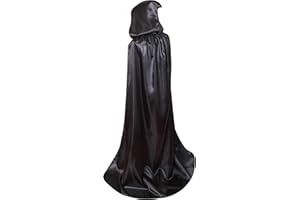 Txian Extra Long Hooded Satin Cloak, Halloween Christmas Fancy Cape for Adults (Black)