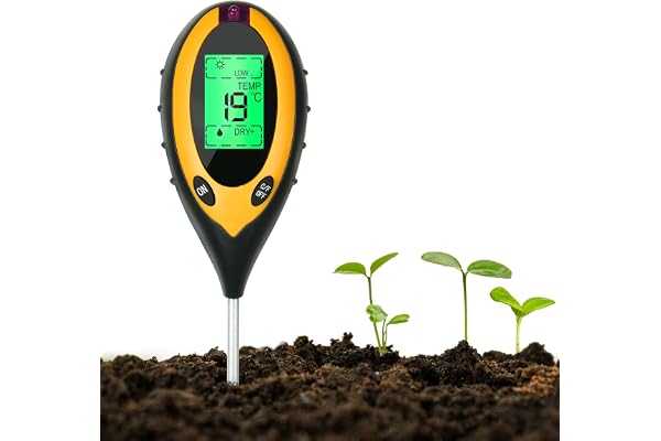 flintronic Testeur de Sol 4 en 1 pH-mètre, Testeur de Thermomètre de Plante Numérique avec Éclairement/Température/PH du Sol/Humidité du Sol, Jardin Hygromètre 4 en 1 Testeur de Sol