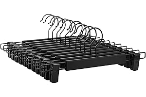 ‎SONGMICS SONGMICS Wieszaki na spodnie, wytrzymałe, wytrzymałe wieszaki na spodnie z klipsami, wysokiej jakości plastikowe wieszaki na spódnicę, oszczędność miejsca, haczyki obrotowe o 360°, długość 35 cm,