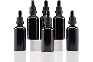 Yizhao Black Glass Dropper Bottles 50ml, with Glass Pipette Dropper, for Essential oil, Aromatherapy, Laboratory, Massage, Makeup, Mixing, Travel– 6Pcs