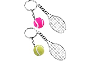 RGEVGER 2 Pcs Tennis Racket Keychain, Creative Metal Tennis Keyring, Mini Cute Racket Pendant Keychain with Small Net ball, for Sport Lovers Team Souvenir pendant