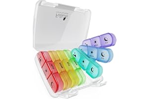 Fullicon Weekly Pill Organizer, Pill Organizer 3 Times A Day for Travel, Spill Proof Pill Holder 7 Day, Large Pill Organizer for Medicine, Vitamin, Fish Oil, and Supplement (Clear Rainbow)