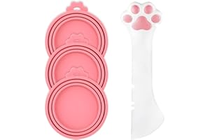 BOXOB 3szt Pokrywy Puszek na Karme dla Zwierzat Domowych z Urocza Lyzeczka, Silikonem Pokrywkami do Puszek na Karme dla Psów z Lyzeczka w Ksztalcie Lapy Kota do Karmienia Kotów i Psów (Rózowy)