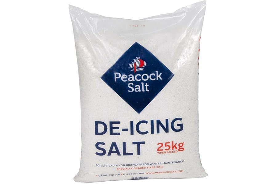 Peacock Salt 25KG Bag White De-Icing Rock Salt for Weeds Keeping Roads Paths and Driveways Clear of Ice and Snow Cleaner than Grit
