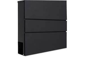 Assorted Collections Wall Mounted Post Box with Newspaper Holder, Lockable Letterbox with 2 Keys, Modern Design, Easy to Install, 37x10.5x37 cm (Black)