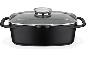GSW Rôtissoire Universelle Gourmet Granit – rôtissoire avec couvercle, idéale pour mijoter, griller et rôtir, pour induction et four – Noir, Fonte d'aluminium, 6 litres