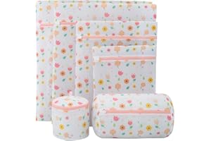 feyiubmen 6 pezzi rete bucato per lavatrice rosa I fiori.biancheria con reggiseni, lavatrice per bambini, chiusura lampo, biancheria intima, vestiti, calze e peluche