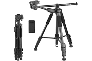 Andoer Treppiede da 157 cm, treppiede per fotocamera con colonna centrale a 90 gradi in alluminio con testa a sfera a 360 gradi raccordo a vite per telefono borsa il trasporto portata 5 kg
