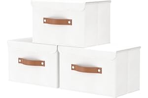 OUTBROS Boîte Range pour Vêtement, 38 x 25 x 25 cm Paniers de Rangement Pliables avec Couvercles et Poignées, Magazine pour, Chambre à Coucher (3 pièces,Blanche)