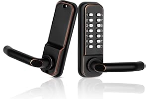Casmer 100% Mechanical Keyless Entry Door Lock with Handle,Stainless Steel Mechanical Keypad Door Lock, Waterproof Digital Outdoor Gate Combination Code Door Lock with Keypad (Black Gold)