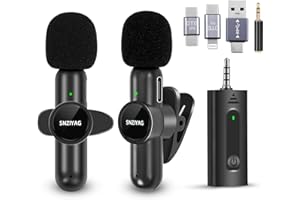 SNZIYAG Wireless Lavalier Mikrofon für iPhone/Android-Telefone/Kamera/PC,Plug-and-Play Dual Kabellos Mikrofon für Videoaufnahmen, YouTube, Vlog, Tiktok, Interview (Schwarz-3.5mm-2Pcs MIC)