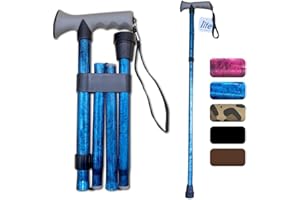 Life Healthcare Walking Stick Comfort Gel Handle For Arthritis, For Elderly Disabled, Folding Adjustable Height, Plain Black, Right Or Left Handed, With Non-Slip Rubber Tip, Wrist Strap, Lightweight