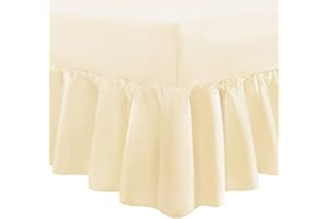 Nimsay Home Plain Dyed Frilled Fitted Valance Sheet 100% Egyptian Cotton 200TC Extra Deep Bed Skirt - Cream, Super King