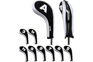 Andux Numéro d'impression Fer de Club de Golf Étui à Fermeture éclair avec Long Cou 10 Pièces