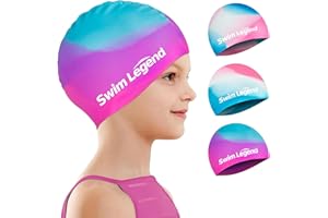 FUNOWN Badekappe Kinder Lange Haare, Schwimmkappe für Mädchen Jungen im Alter von 5 bis 14 Jahren, 3D Dehnbare & Bequeme Badehaube, Silikon wasserdichte Schwimmhaube